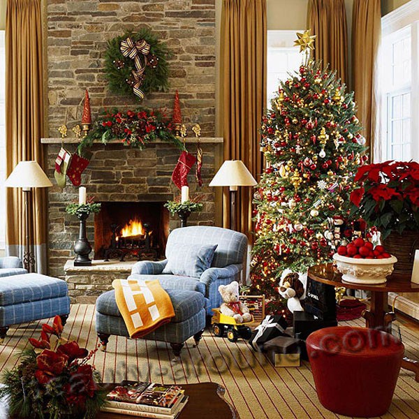 New Year and Christmas design, interior design, home decor, Christmas tree, decorations, watch photos