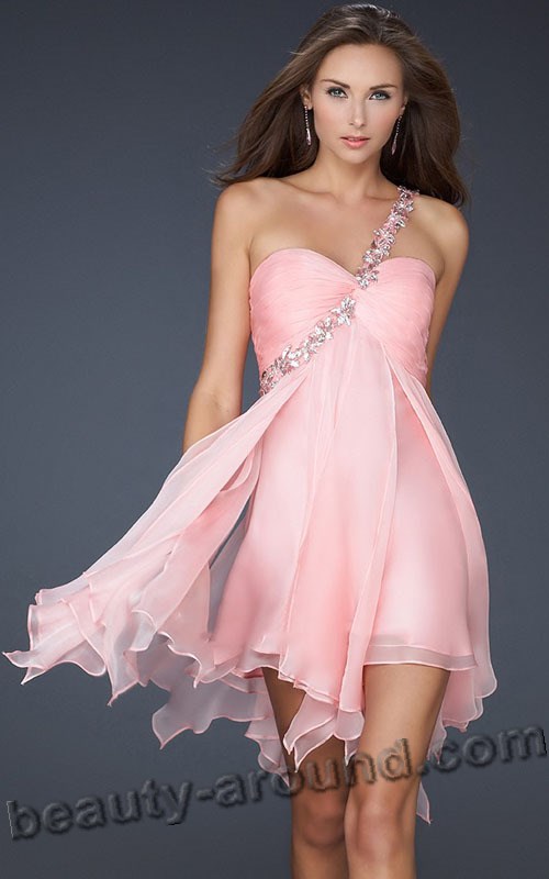 Beautiful pink evening dress, photos
