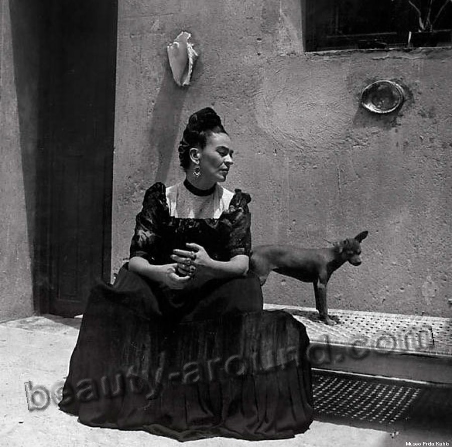 Фрида Кало с домашней мексиканской собачкой