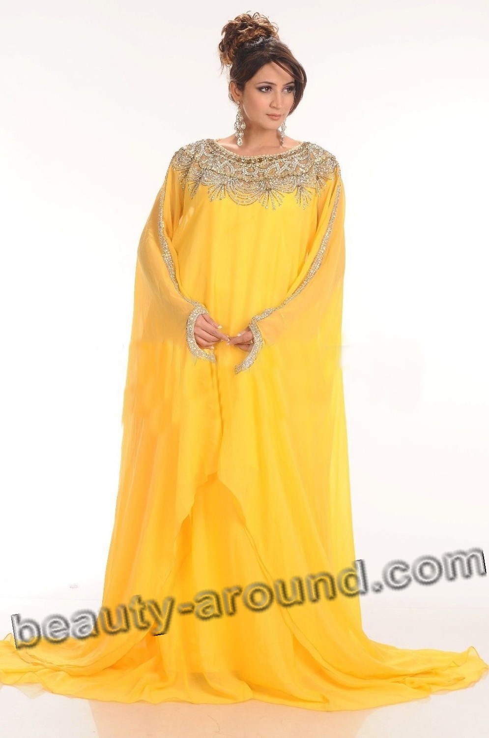 Bright Muslim abay silk and chiffon potos