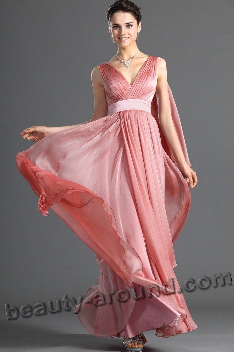 Pink long evening dress, photos