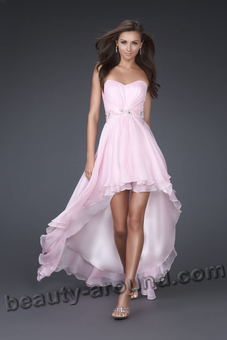 Cute short pink evening dress, photos