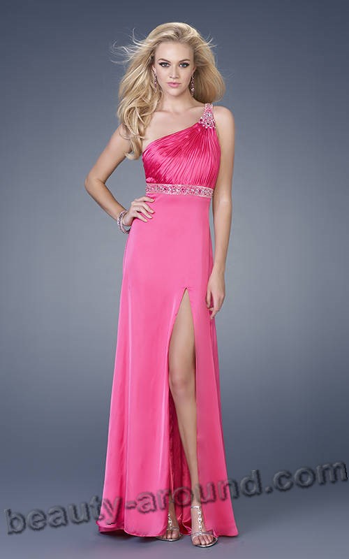 Pink evening dress, photos