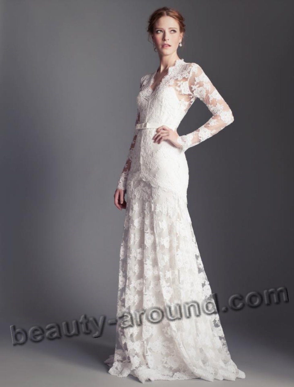 Белое кружевное вечернее платье, фото