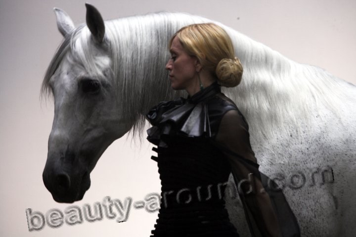 American singer Madonna photo with horse